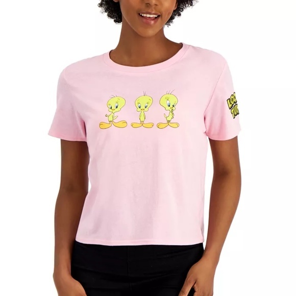 NWT Tweety Bird Pink Juniors Graphic-Print Tee Size M - Picture 2 of 3
